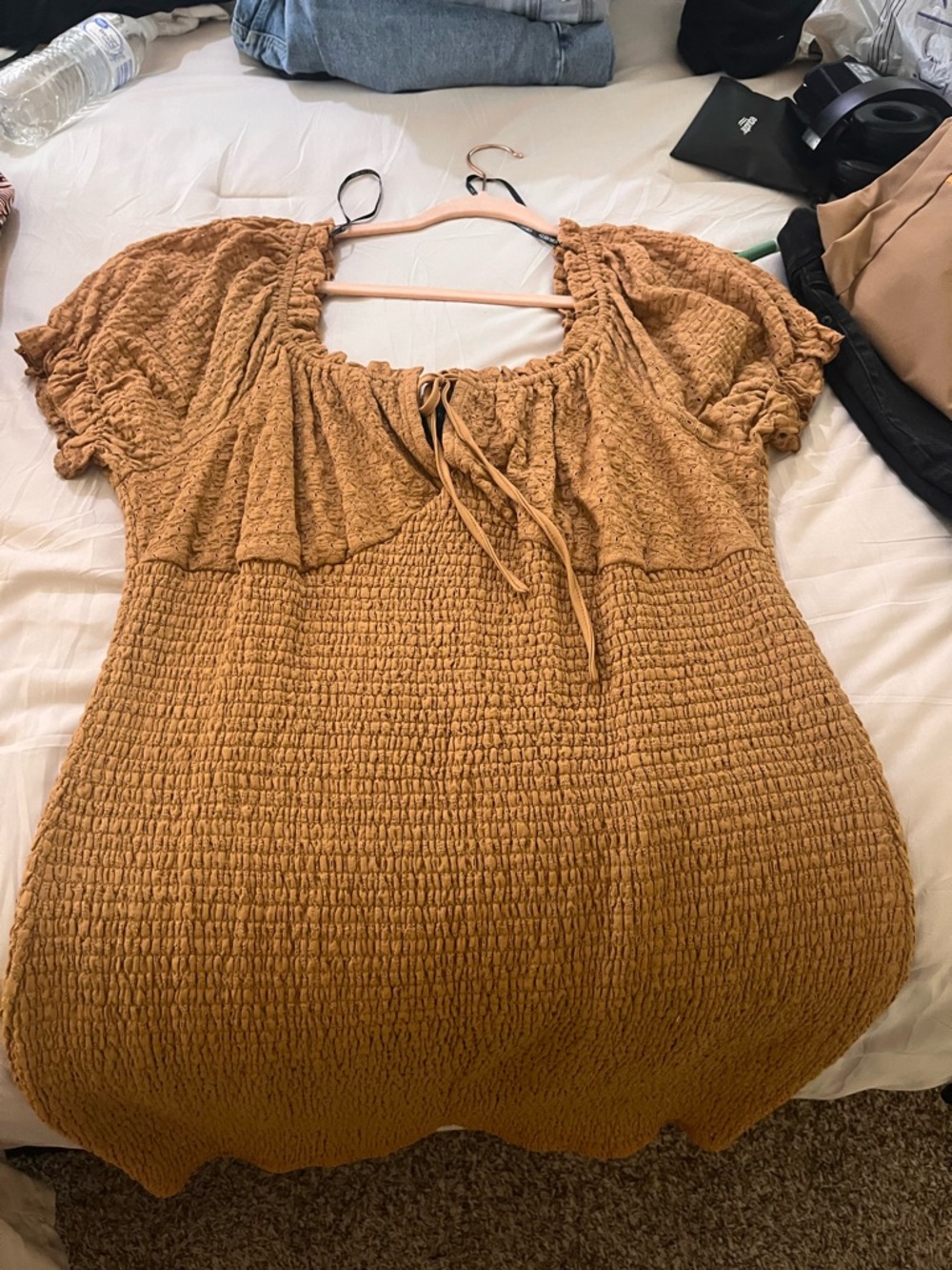 Forever 21 Mustard Smocked Peasant Tunic